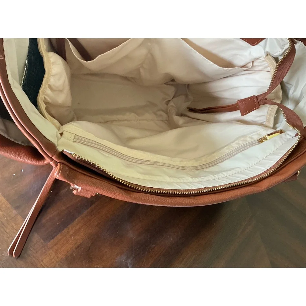 Miss Fong Diaper Bag Tote Vegan Leather Cognac Brown with Changing Pad Large OS